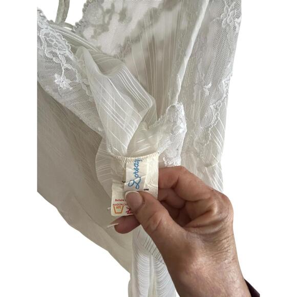 Vintage Dorsay Sheer Shadow Stripe Nightgown Transparent Boudoir Maxi Lingerie M - Picture 10 of 13